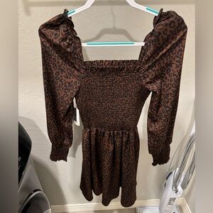 BP Leopard Puff/Long-Sleeve Dress